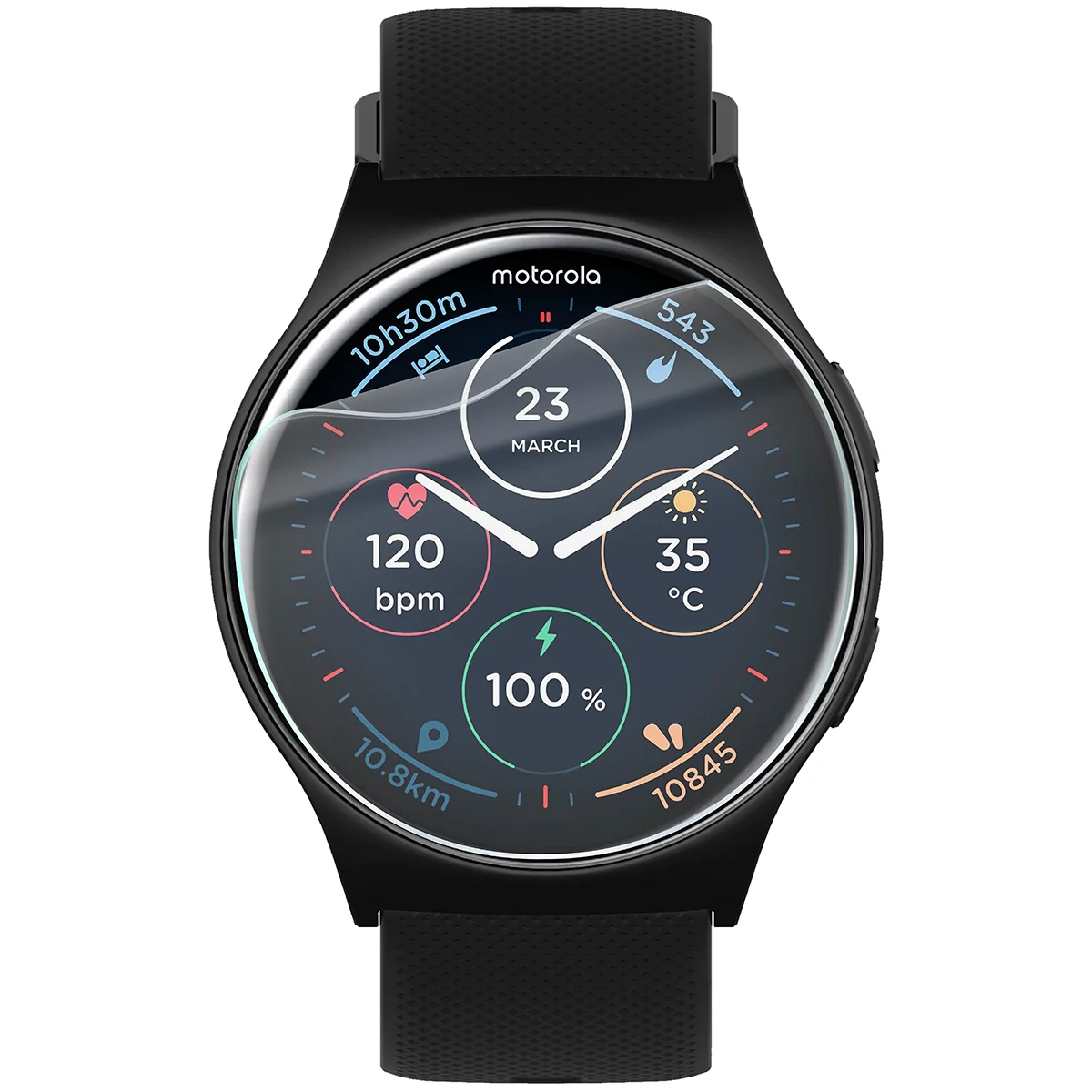 Bison Hydrogel Film HydroFlex for Motorola Moto Watch 120 on the watch