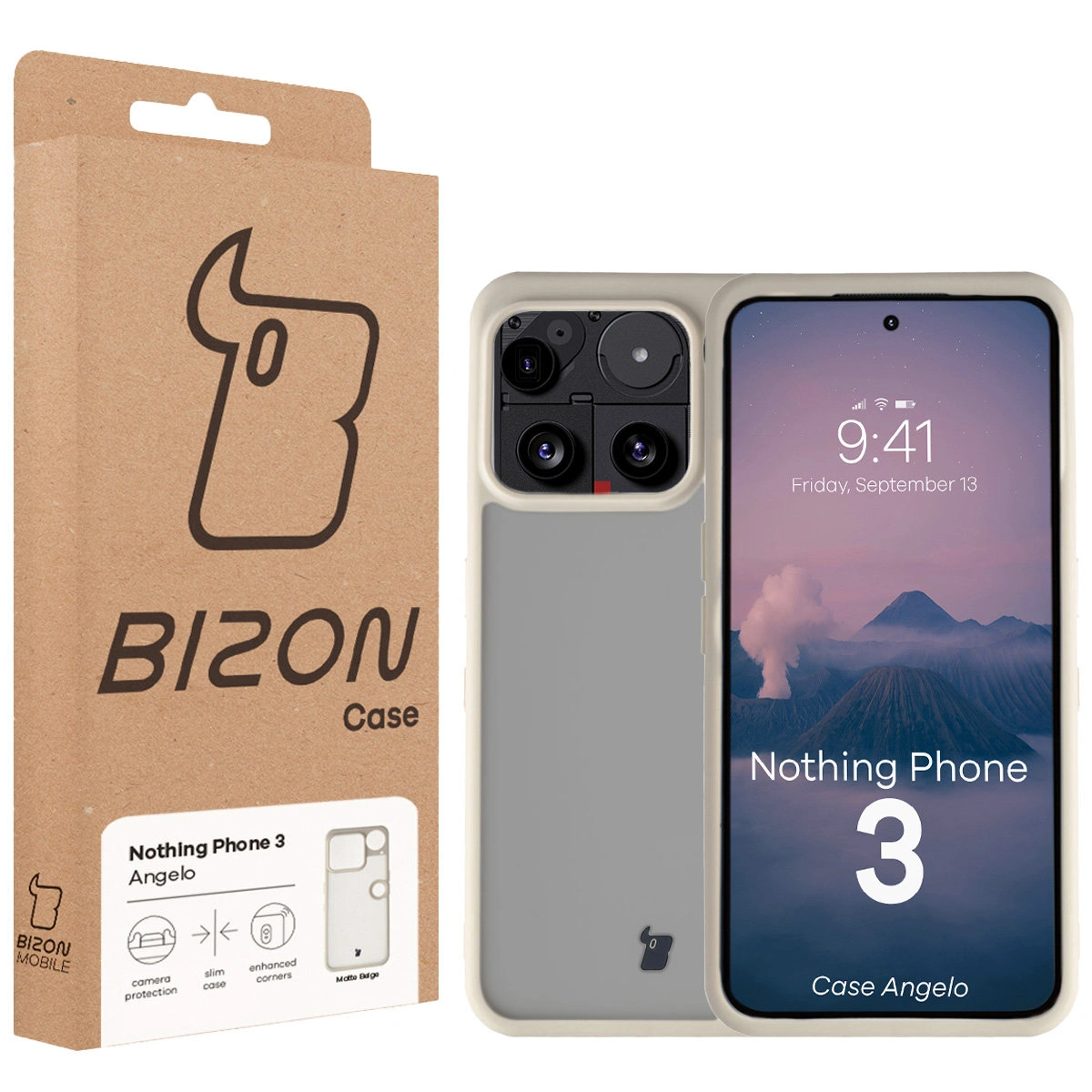 Vorderseite der Bizon Case Box mit dediziertem Etikett für Nothing Phone (3)