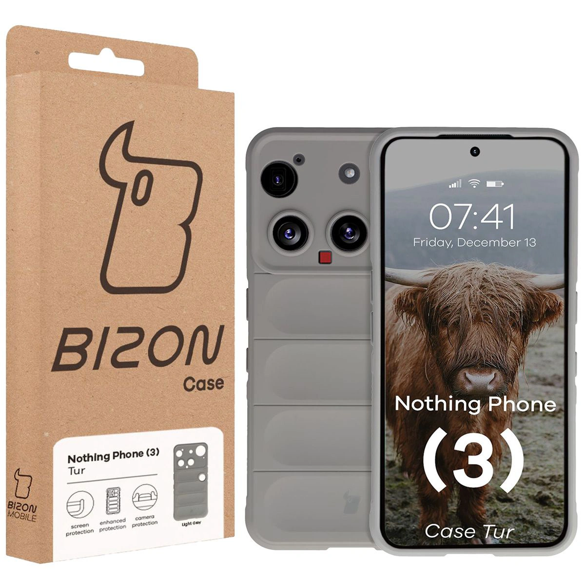 Vorderseite der Bizon Case Box mit spezieller Etikette für Nothing Phone (3)