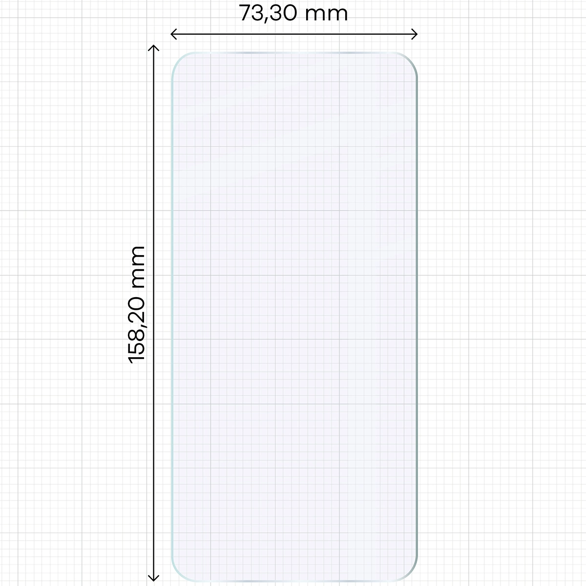 Measuring tape with dimensions of Bizon Hybrid Mule Duo glass for Nothing Phone (3)