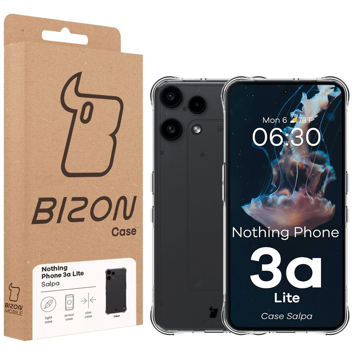 Front of the Bison Case box with a dedicated label for Nothing Phone (3a) Lite
