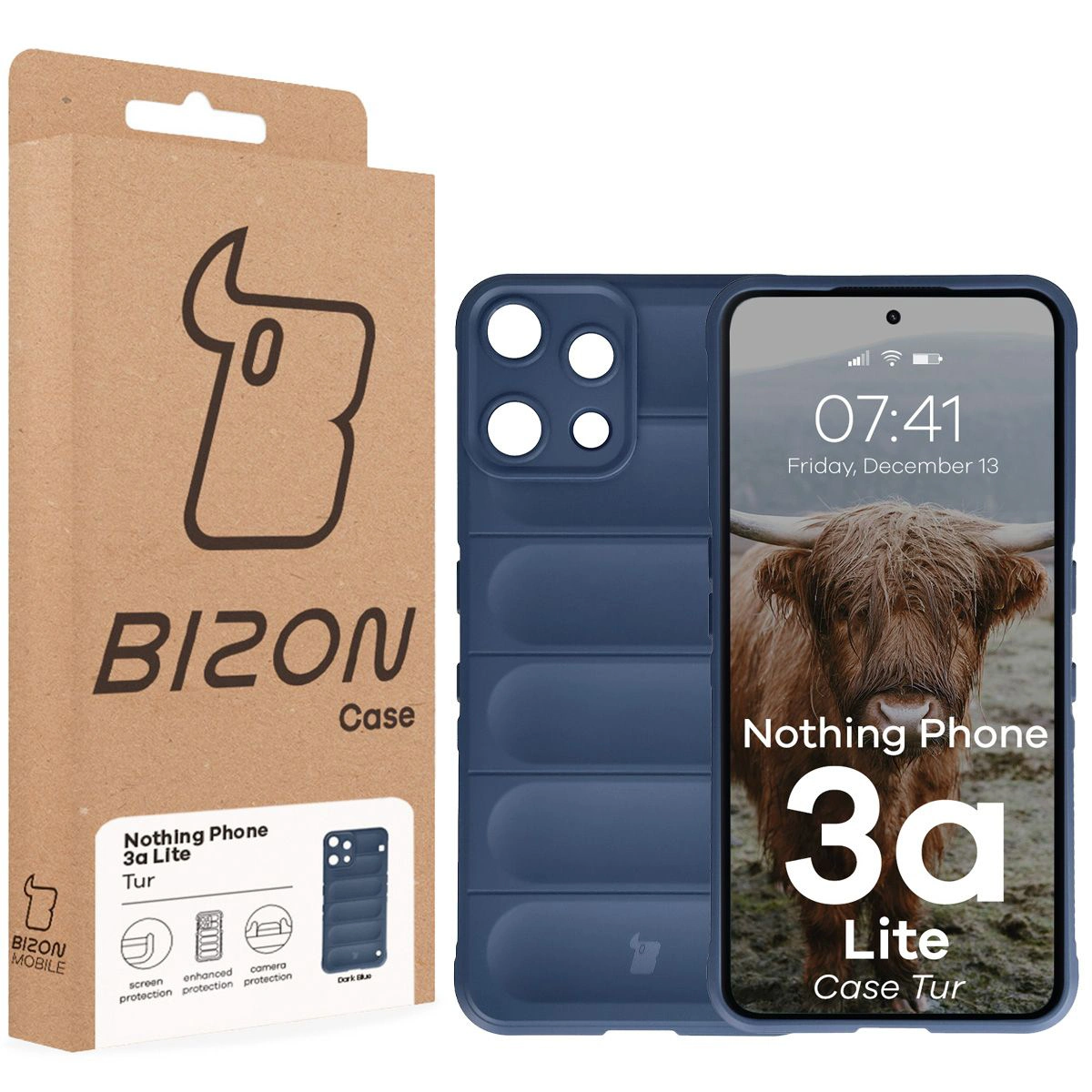 Front of the Bizon Case box with a dedicated label for Nothing Phone (3a) Lite