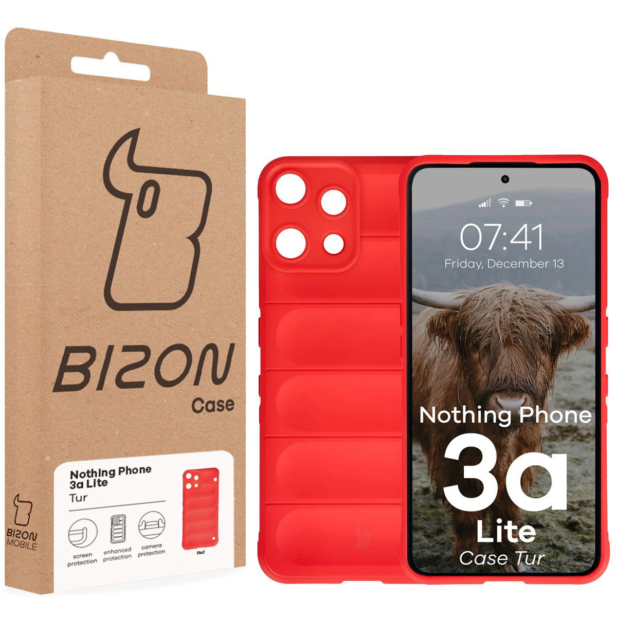 Front of the Bison Case box with a dedicated label for Nothing Phone (3a) Lite