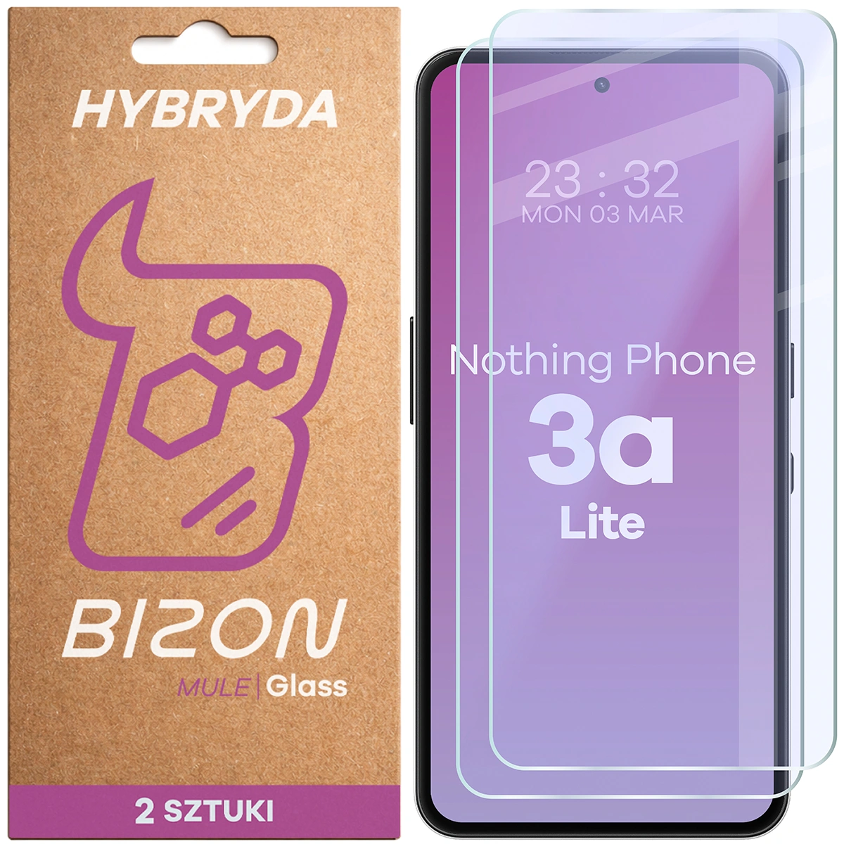 Elastyczne szkło hybrydowe Bizon Glass Mule Duo do Nothing Phone (3a) Lite, 2 sztuki