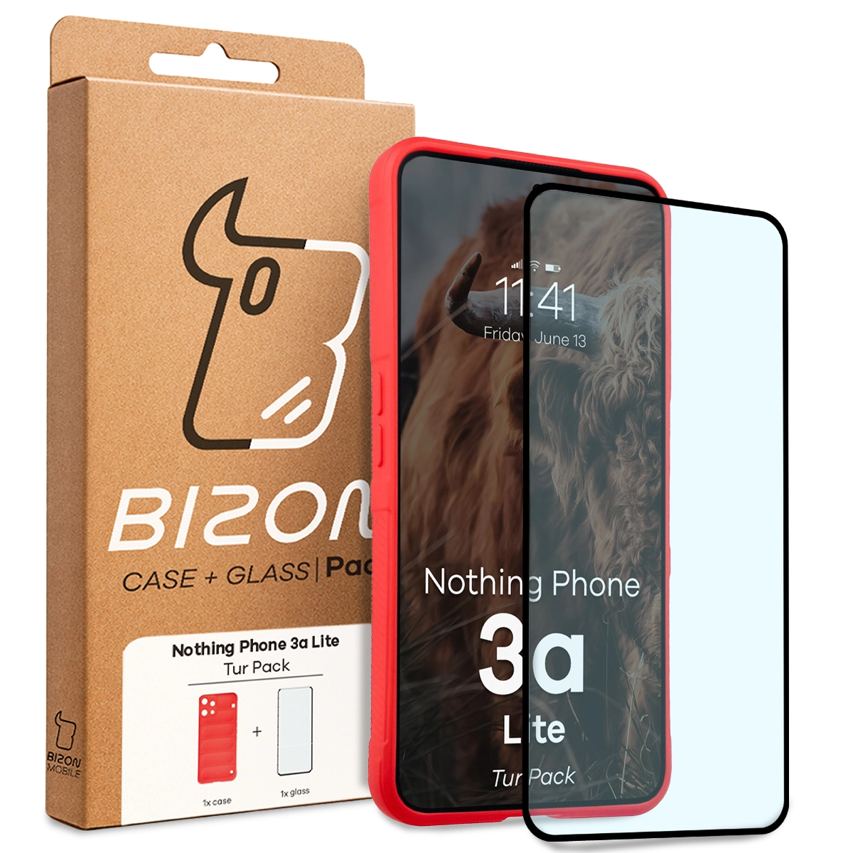 A Bizon Tur Pack dobozának elülső oldala, dedikált címkével a Nothing Phone (3a) Lite-hoz