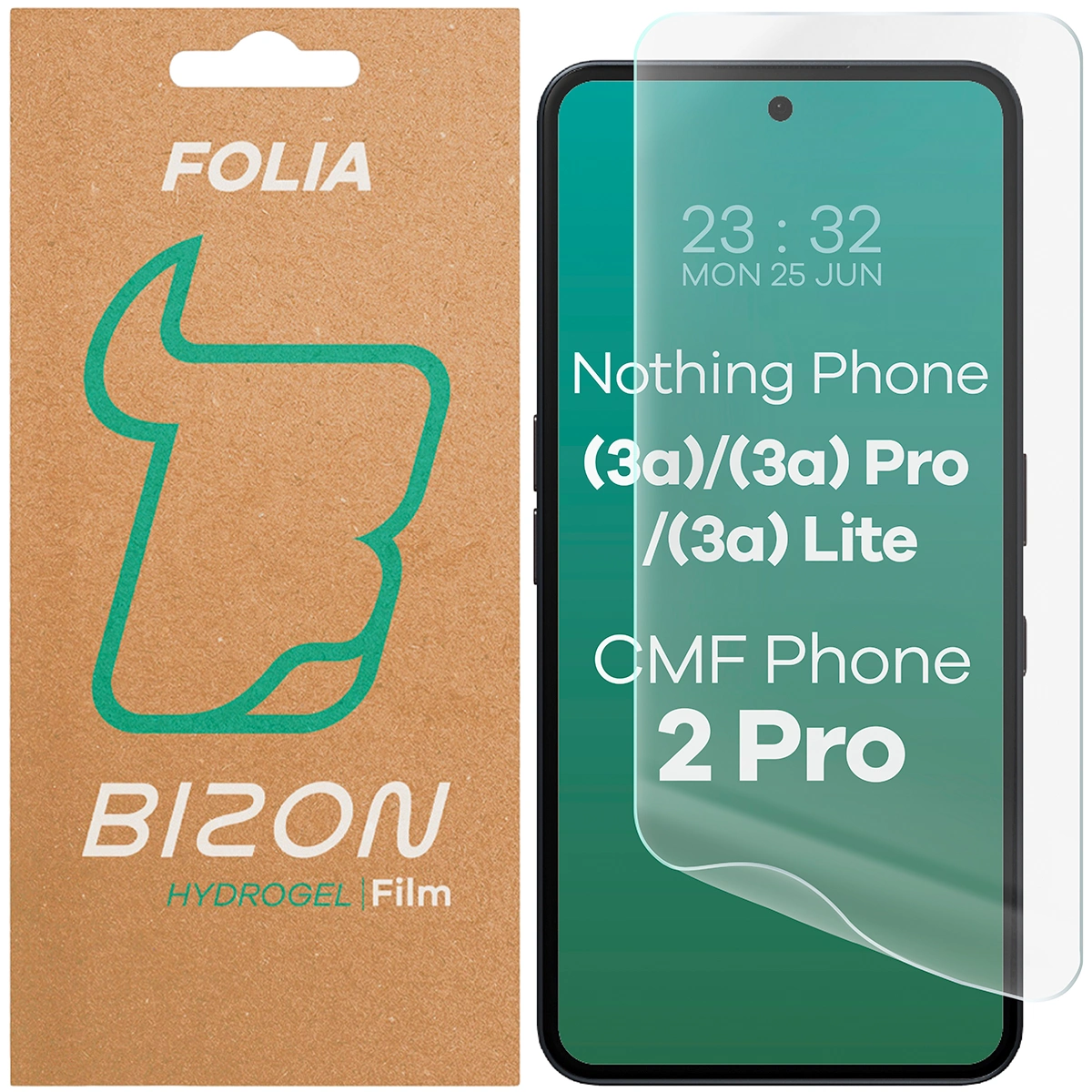 Pudełko i folia hydrożelowa na ekran Bizon Glass Hydrogel Front do Nothing Phone (3a) / Nothing Phone (3a) Pro / Nothing CMF Phone 2 Pro