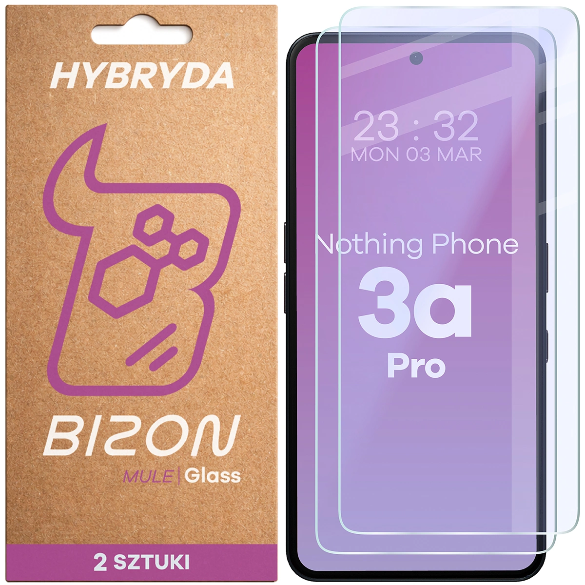 Elastyczne szkło hybrydowe Bizon Glass Mule Duo do Nothing Phone (3a) Pro, 2 sztuki