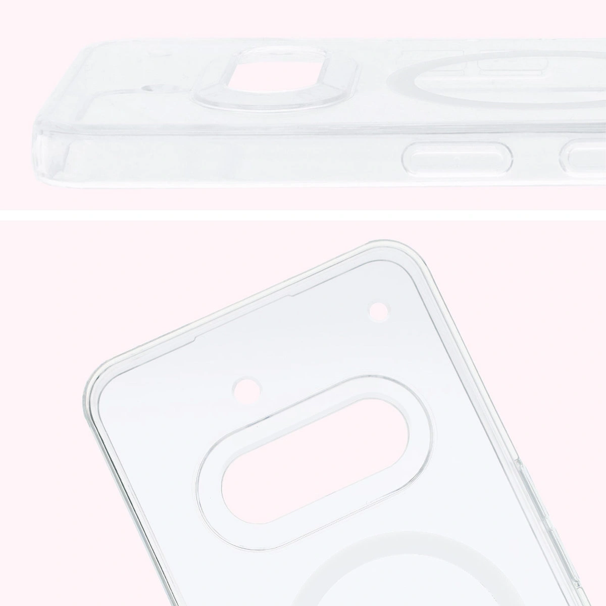 Pełne wycięcie i podwyższone krawędzie aparatu w etui Bizon Case CrystalO do Nothing Phone (3a)