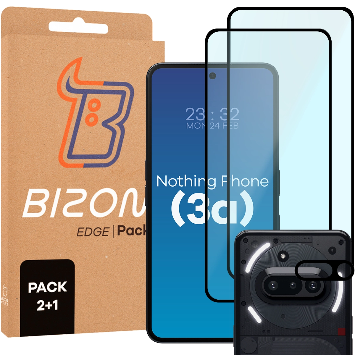 Zawartość zestawu Bizon Glass Edge 2 dla Nothing Phone (3a)