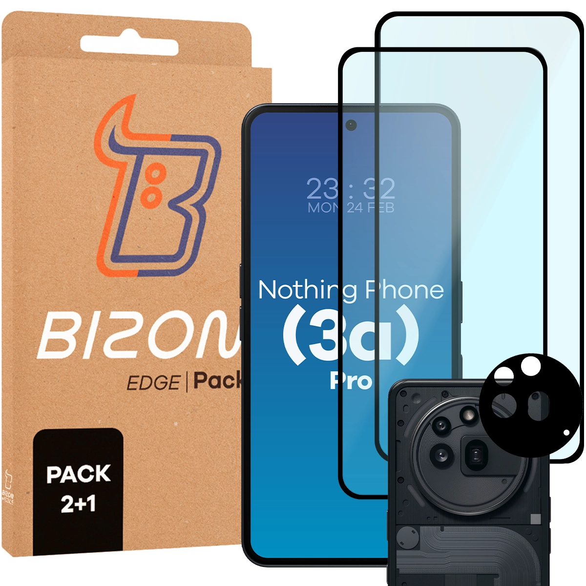 Zawartość zestawu Bizon Glass Edge 2 dla Nothing Phone (3a) Pro