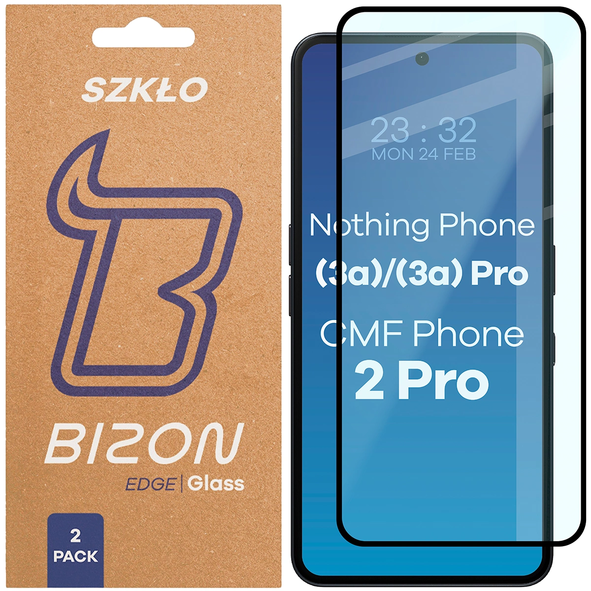 Szkło hartowane na cały ekran Bizon Glass Edge Duo dla Nothing Phone (3a) / Nothing Phone (3a) Pro / Nothing CMF Phone 2 Pro