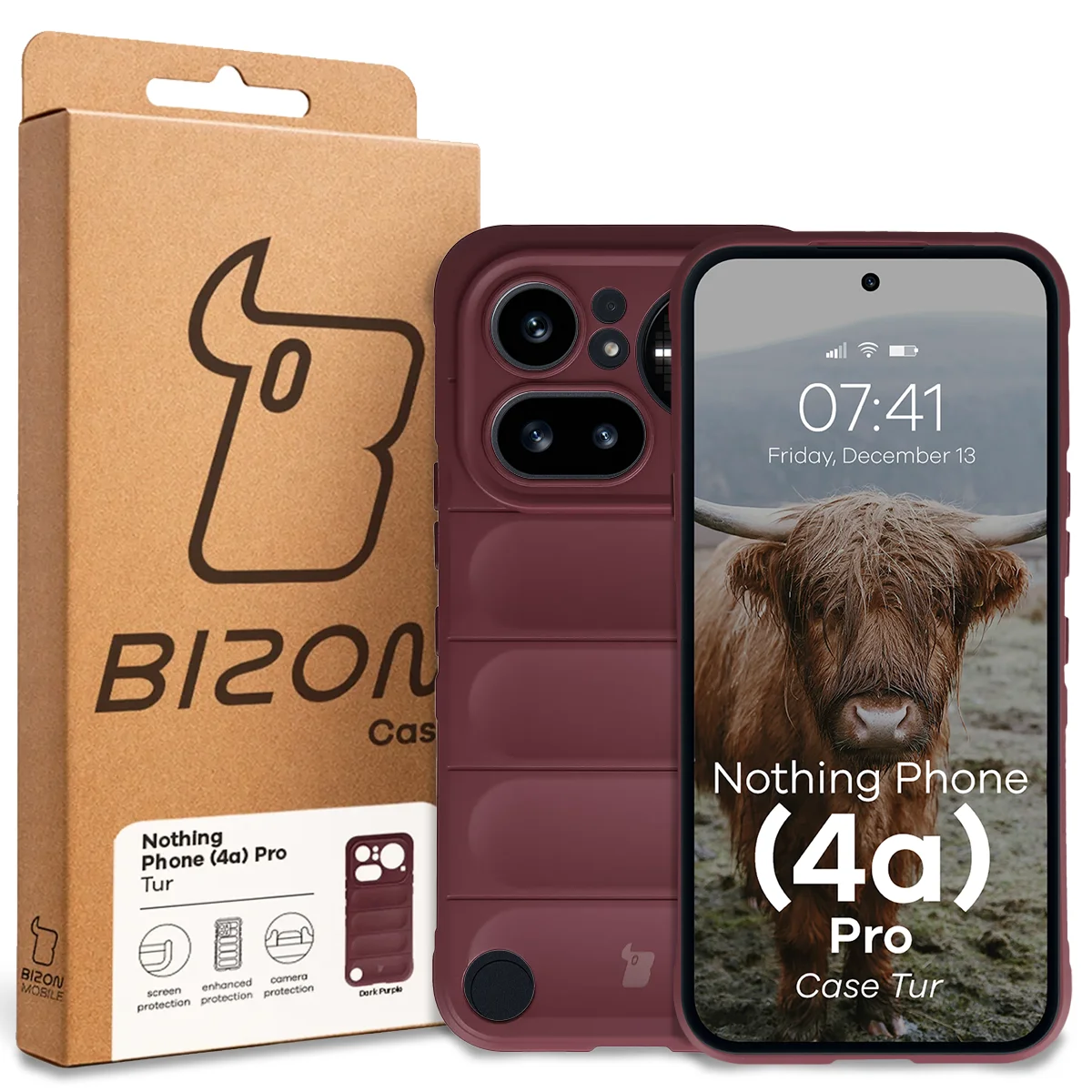Przód pudełka Bizon Case z dedykowaną etykietą do Nothing Phone (4a) Pro