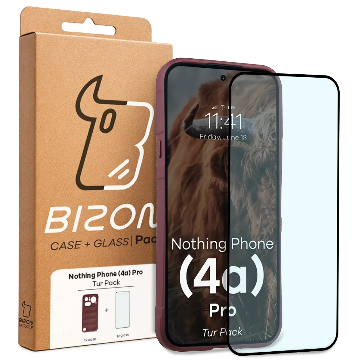 Vorderseite der Verpackung Bizon Tur Pack mit dediziertem Etikett für Nothing Phone (4a) Pro