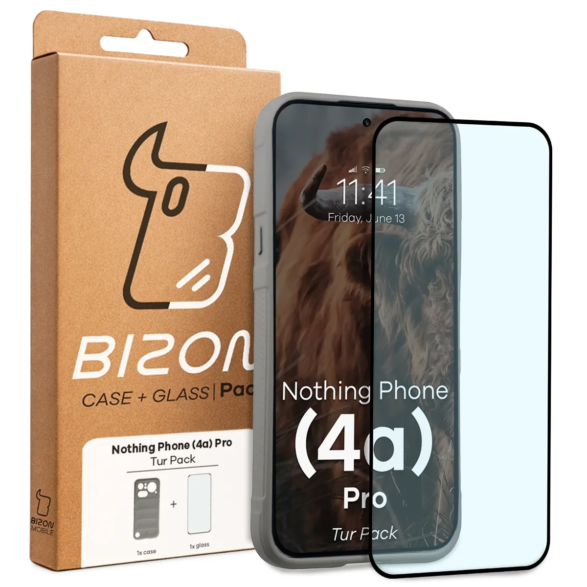 Front of the Bizon Tur Pack box with a dedicated label for Nothing Phone (4a) Pro