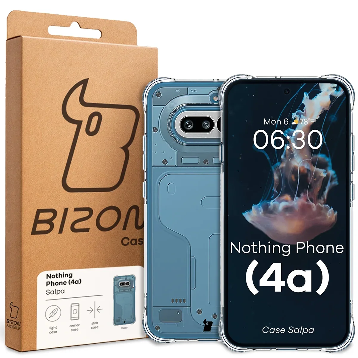 Front of the Bizon Case box with a dedicated label for Nothing Phone (4a)