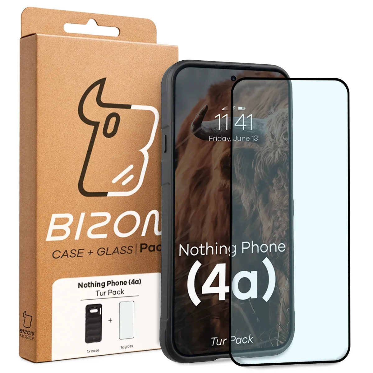 Front of the Bison Tur Pack box with a dedicated label for Nothing Phone (4a)