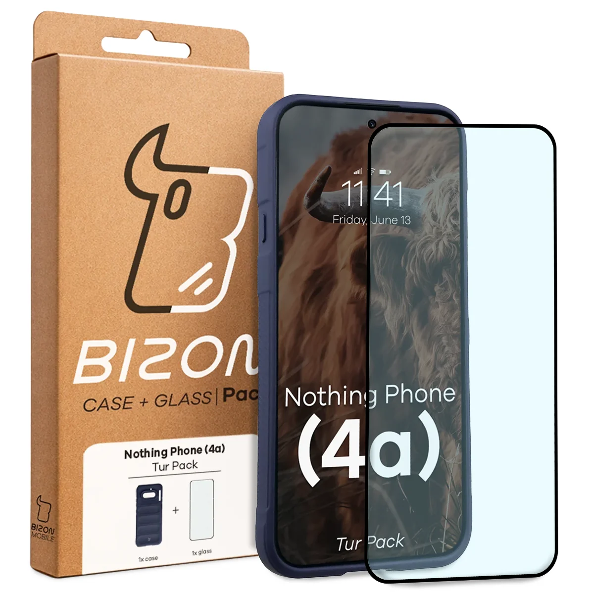 Front of the Bison Tur Pack box with a dedicated label for Nothing Phone (4a)