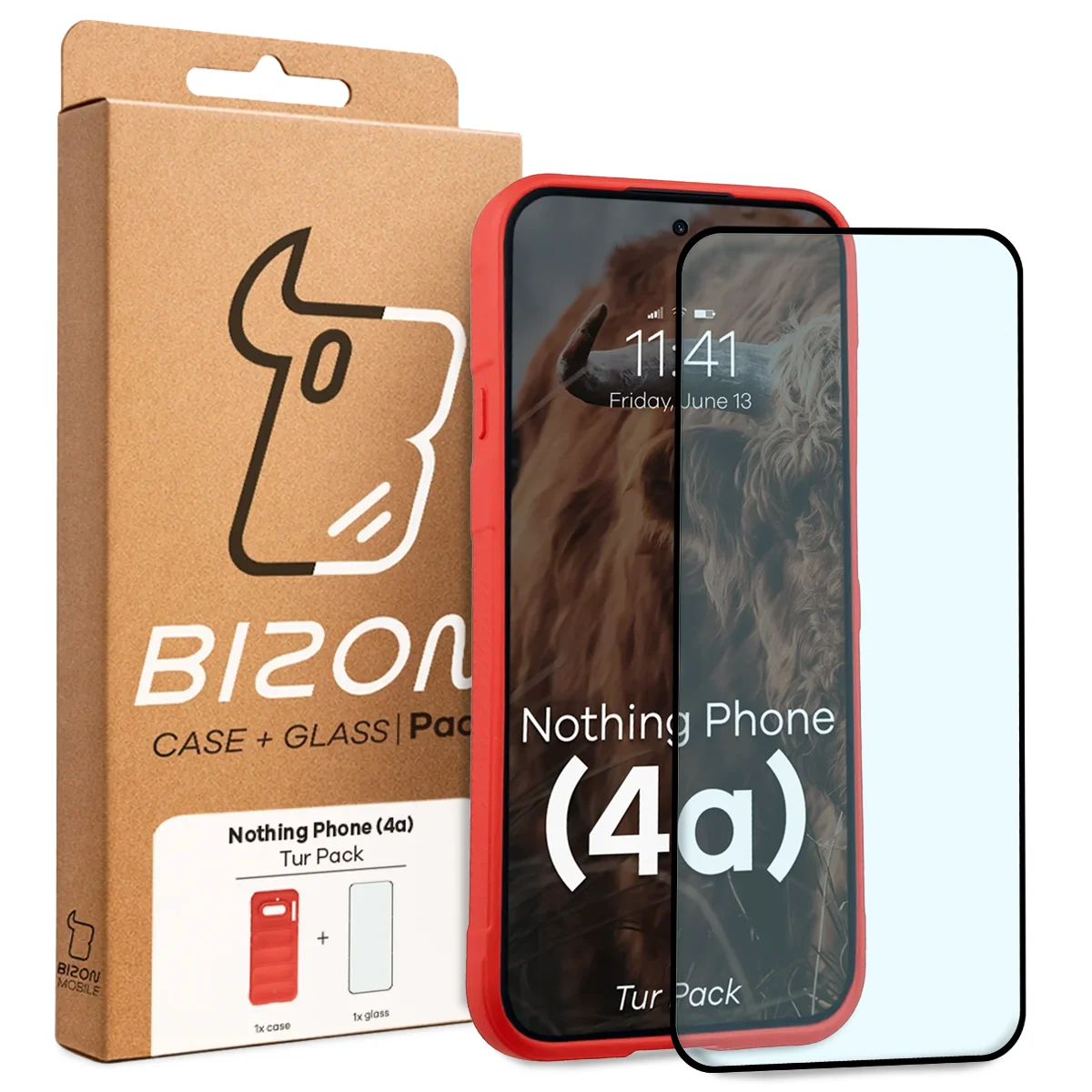 Front of the Bison Tur Pack box with a dedicated label for Nothing Phone (4a)