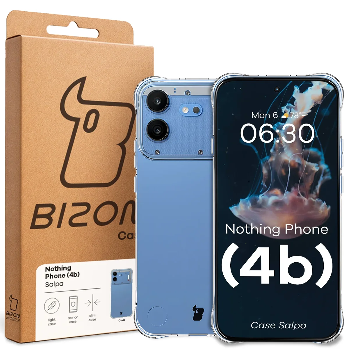 Front of the Bizon Case box with a dedicated label for Nothing Phone (4b)
