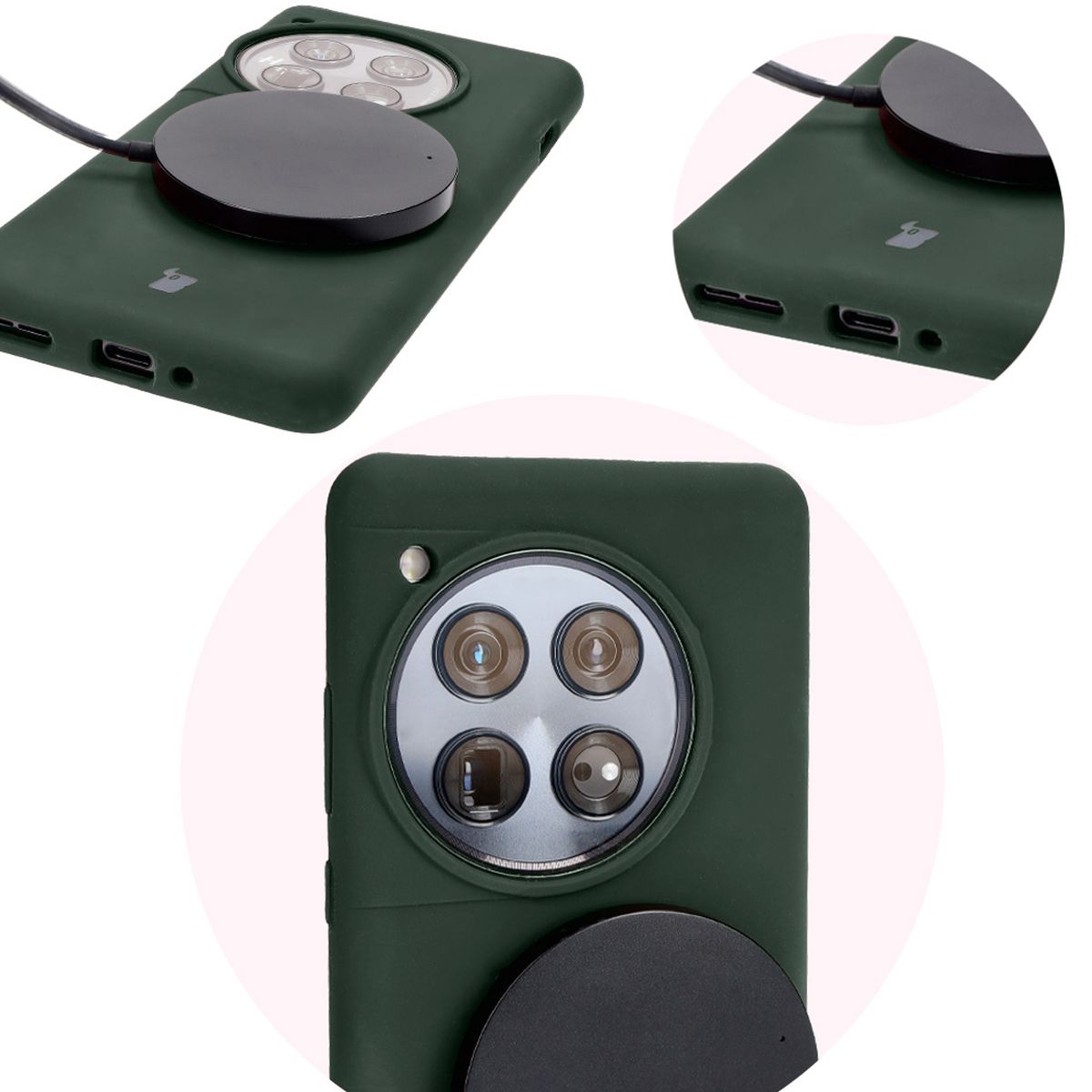 Nahaufnahme der präzisen Aussparungen und kabellosen Ladefunktion in der Bizon Soft Case