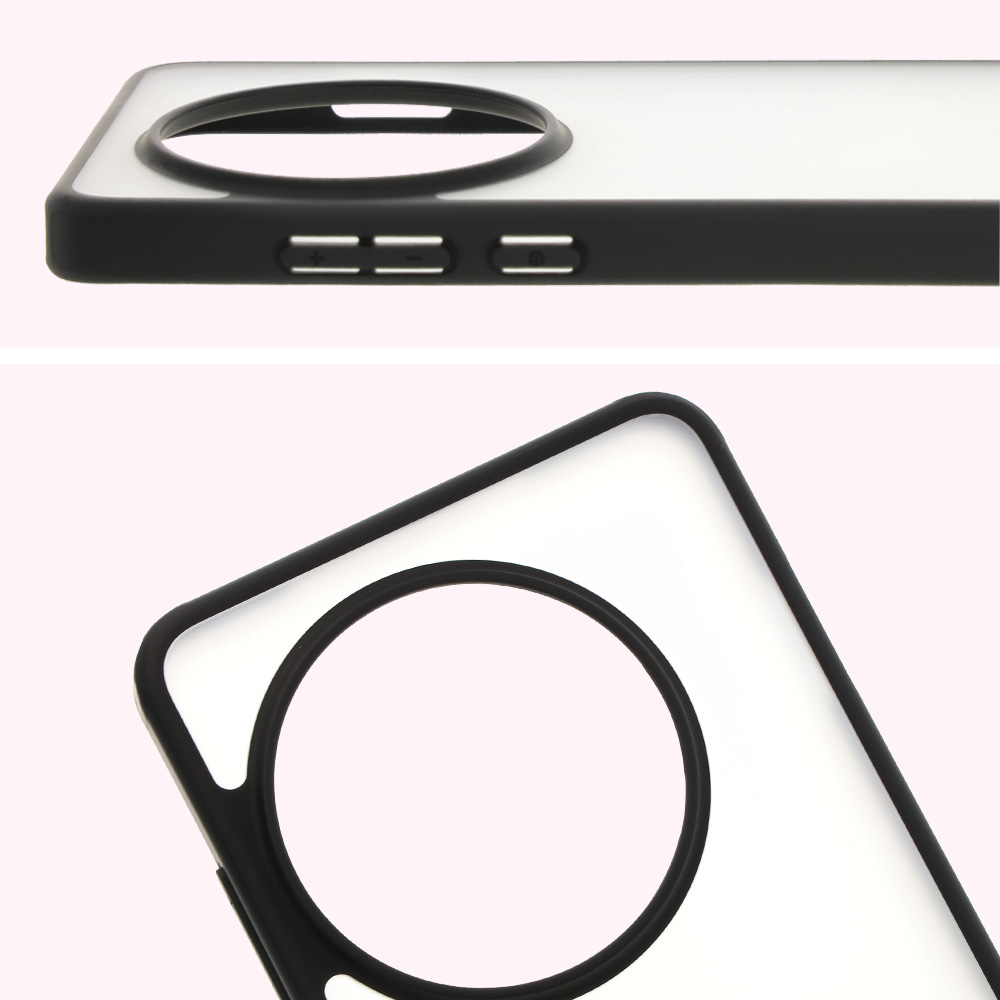 Pełne wycięcie i podwyższone krawędzie aparatu w etui Bizon Case Angelo