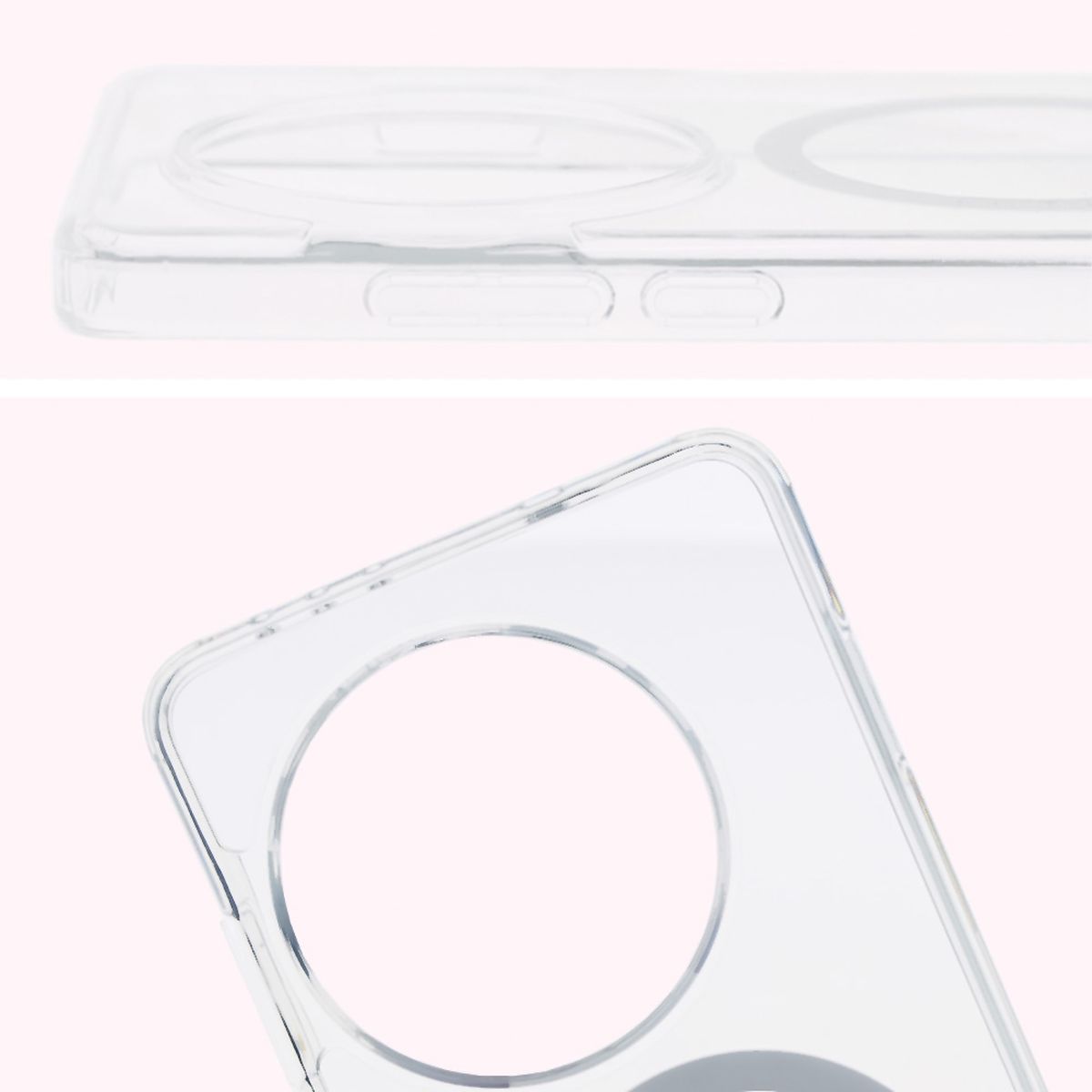 Vollständiger Ausschnitt und erhöhte Ränder der Kamera im Etui Bizon Case CrystalO