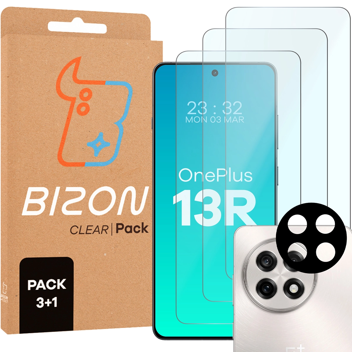 Inhalt des Bizon Glass Clear 2 Sets für OnePlus 13r