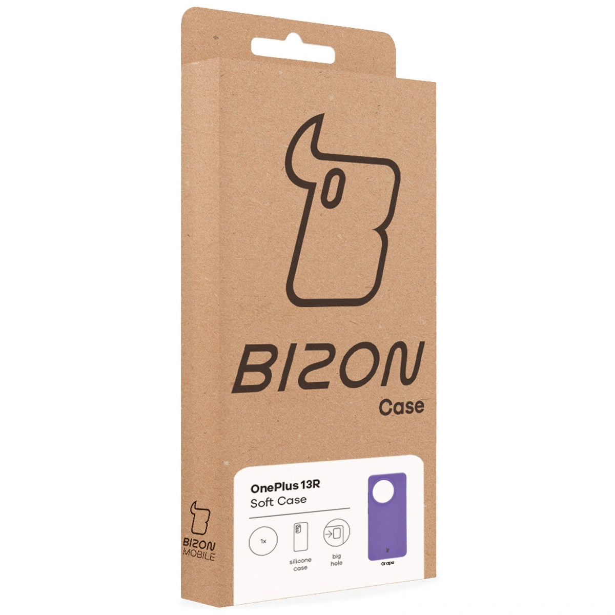 Fața cutiei Bizon Case cu eticheta dedicată pentru OnePlus 13R