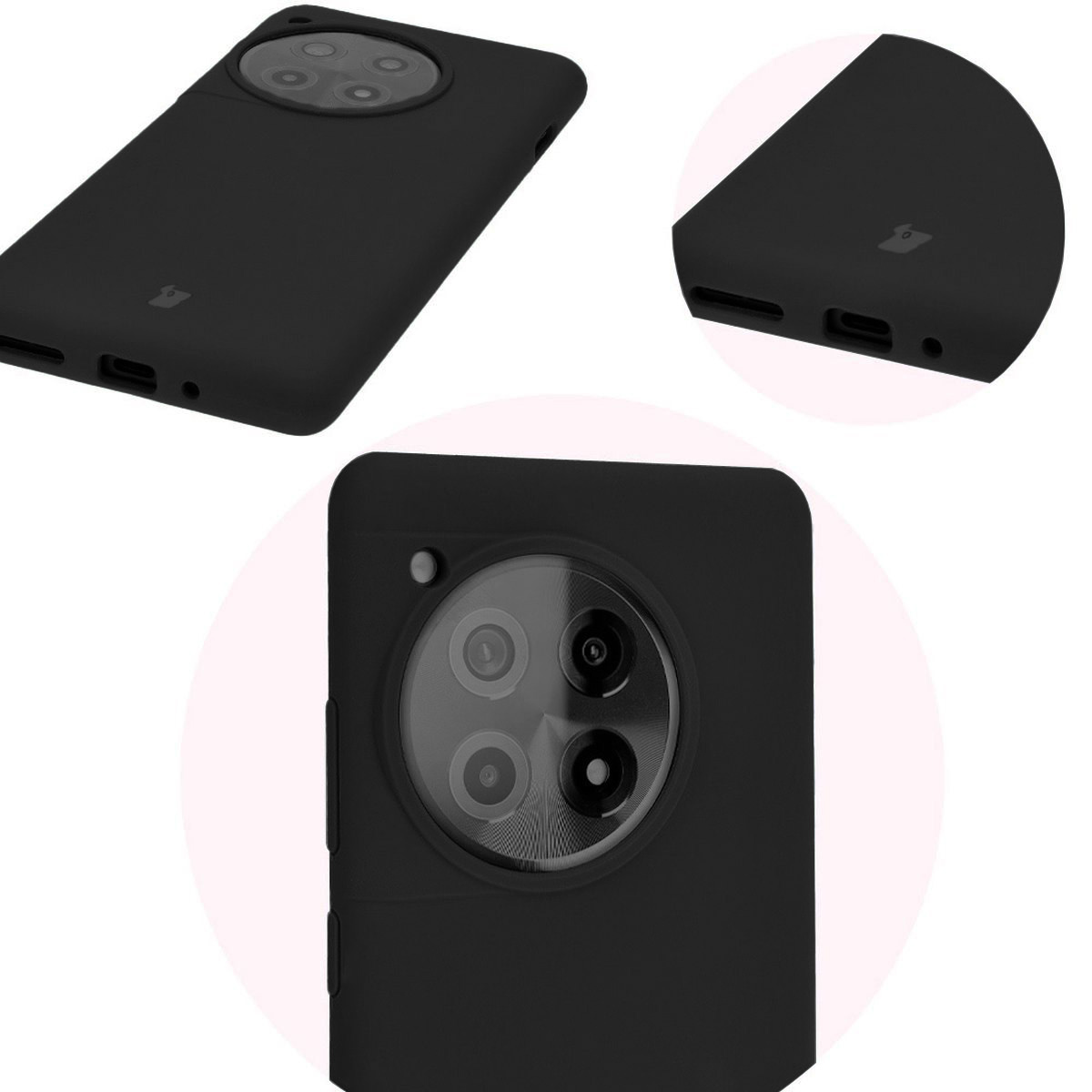Prim-plan al decupajelor precise și posibilitatea de încărcare wireless în husa Bizon Soft Case