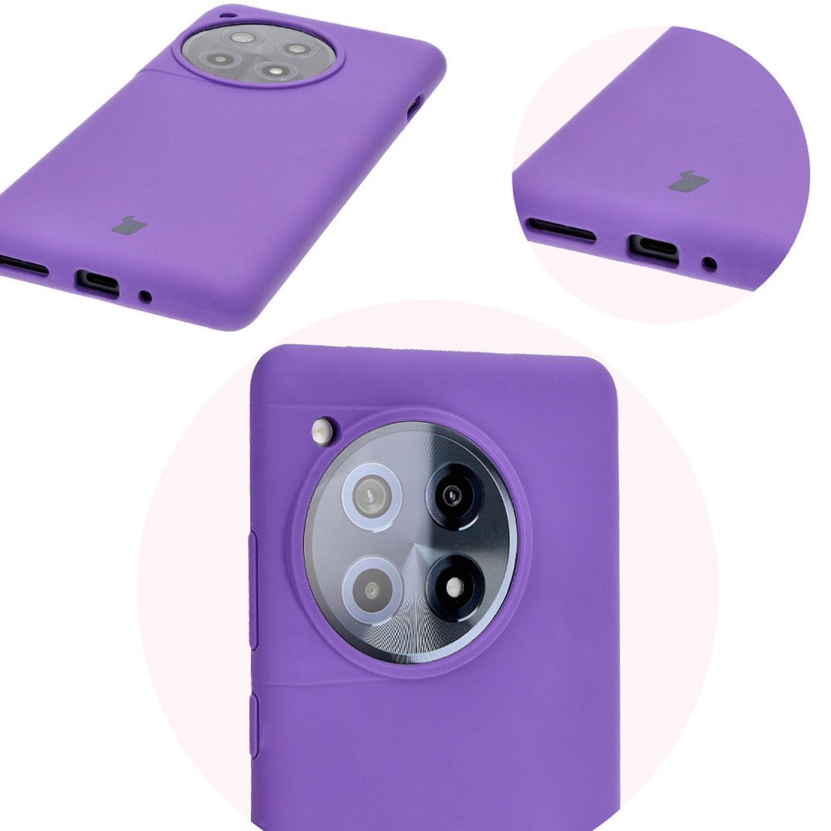 Close-up of precise cutouts and wireless charging capability in the Bizon Soft Case