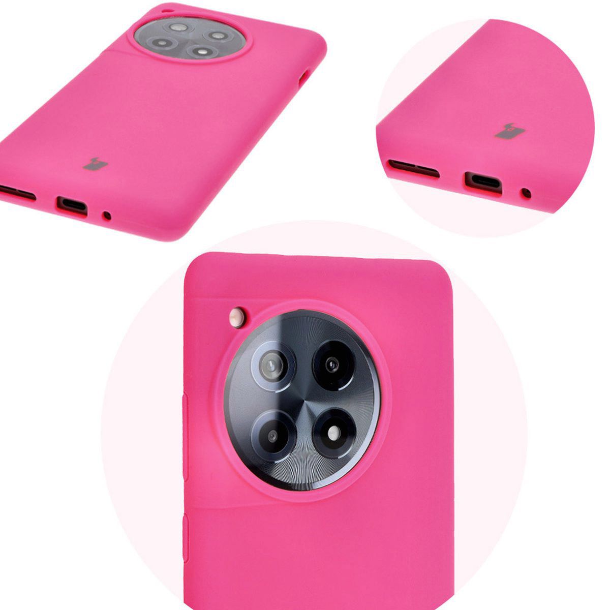 Close-up of precise cutouts and wireless charging capability in the Bizon Soft Case