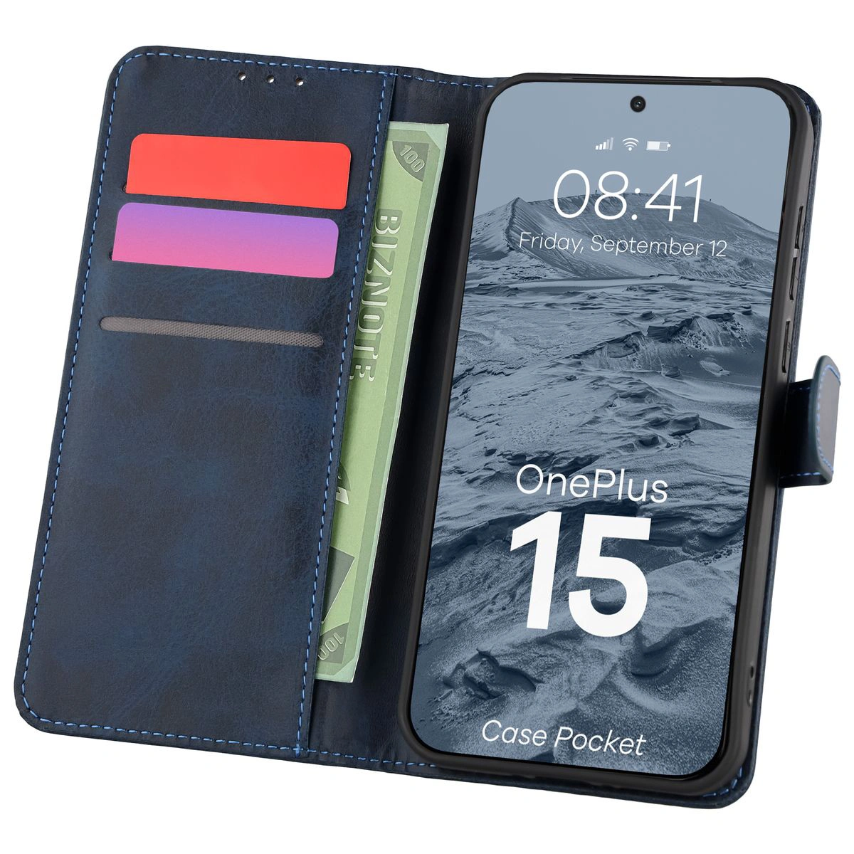 Etui cu clapetă și loc pentru carduri Bizon Case Pocket pentru OnePlus 15