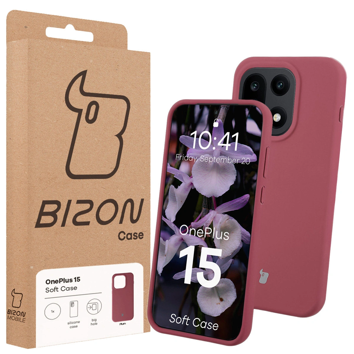 Front of the Bizon Case box with dedicated label for OnePlus 15