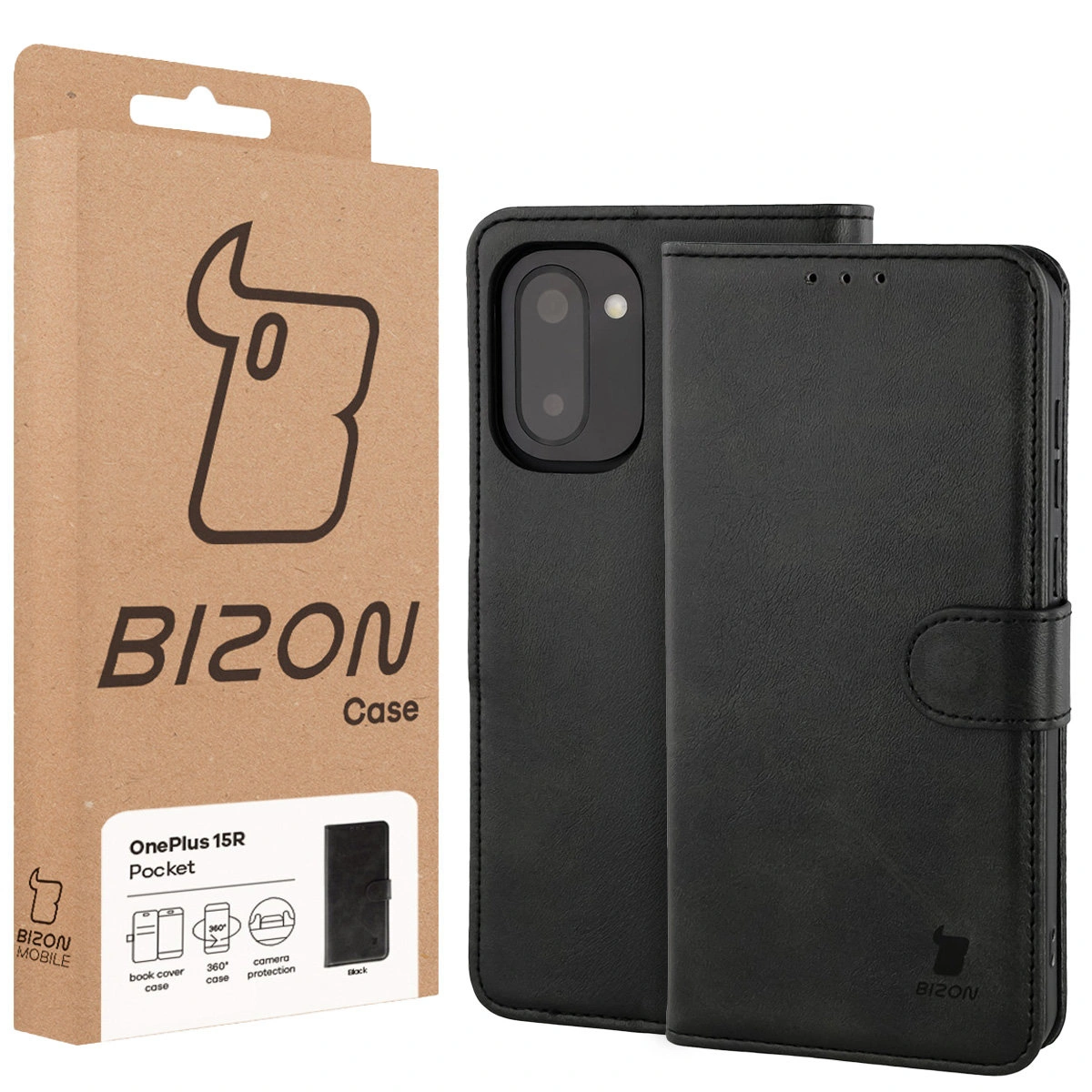 Vorderseite der Bison Case Box mit dediziertem Etikett für OnePlus 15R