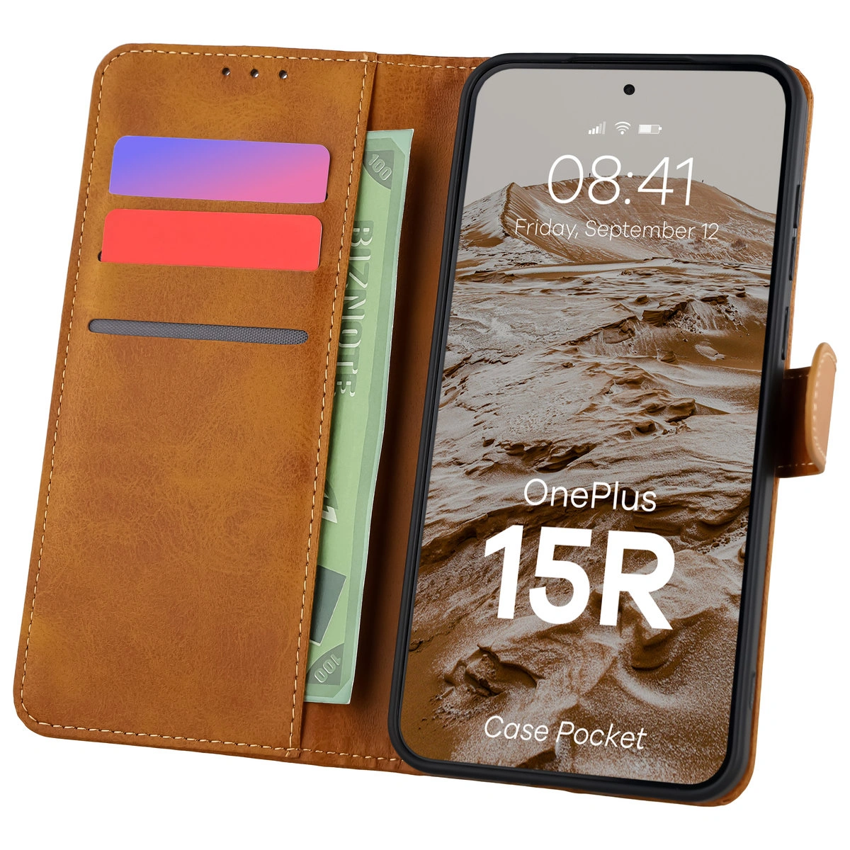 Etui mit Klappe und Platz für Karten Bison Case Pocket für OnePlus 15R