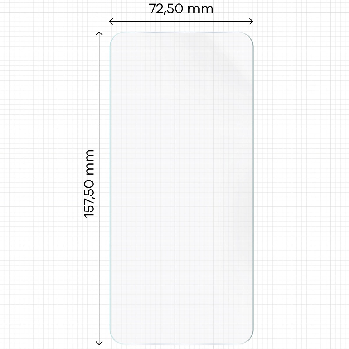 Measuring tape with dimensions of the Bizon Glass Hydrogel Front film for OnePlus 15R
