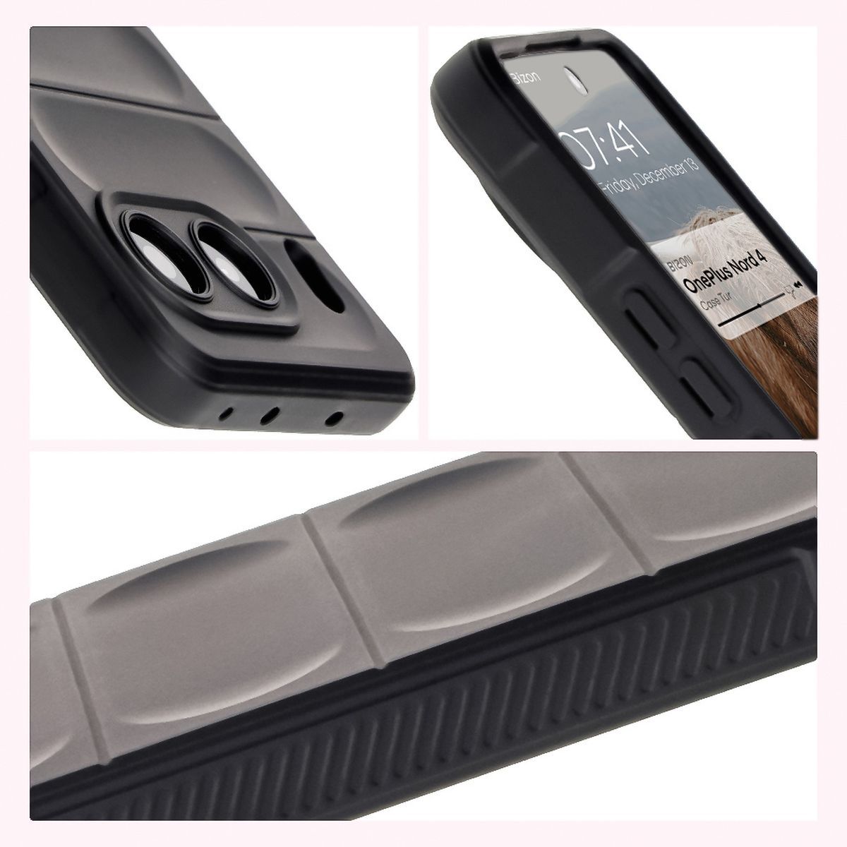 Strukturierte Seiten und erhöhte Ränder des Bildschirms und der Kamera im Etui Bizon Case Tur