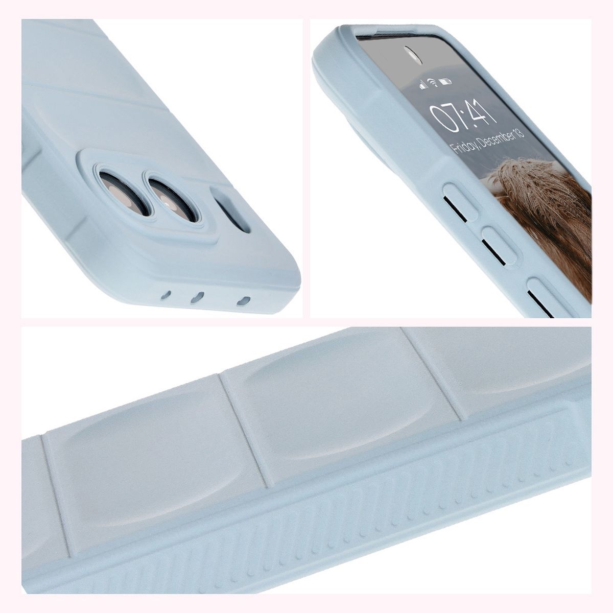 Strukturierte Seiten und erhöhte Ränder für Screen und Kamera im Etui Bizon Case Tur