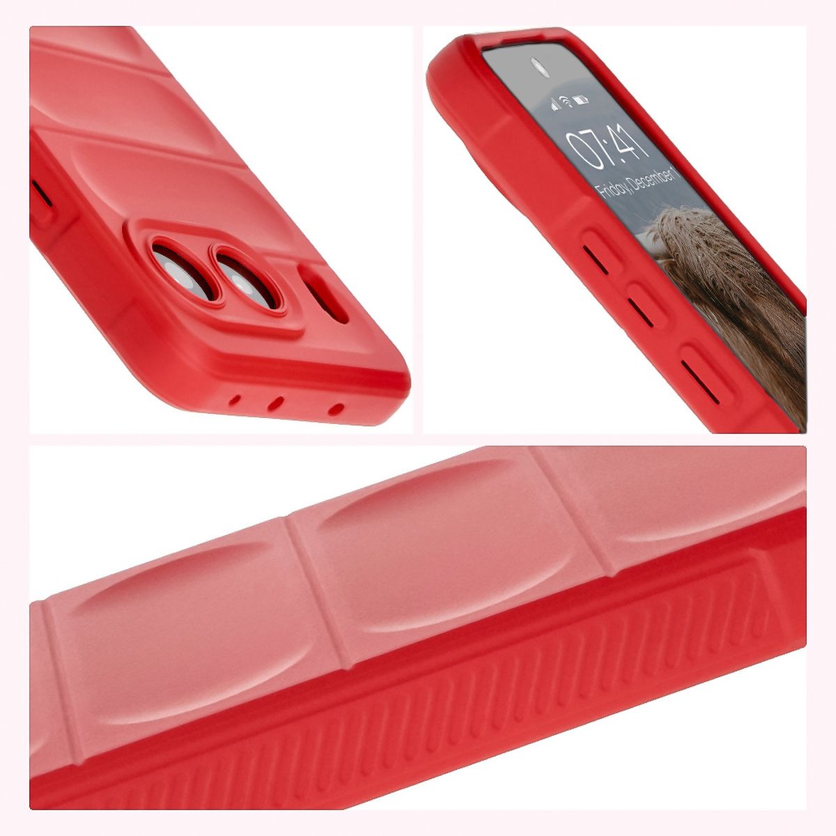 Strukturierte Seiten und erhöhte Kanten für Bildschirm und Kamera im Bizon Case Tur Etui