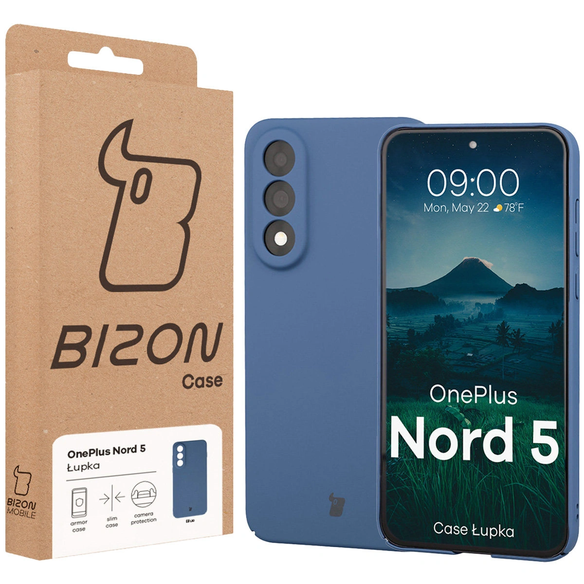 Przód pudełka Bizon Case z dedykowaną etykietą do OnePlus Nord 5