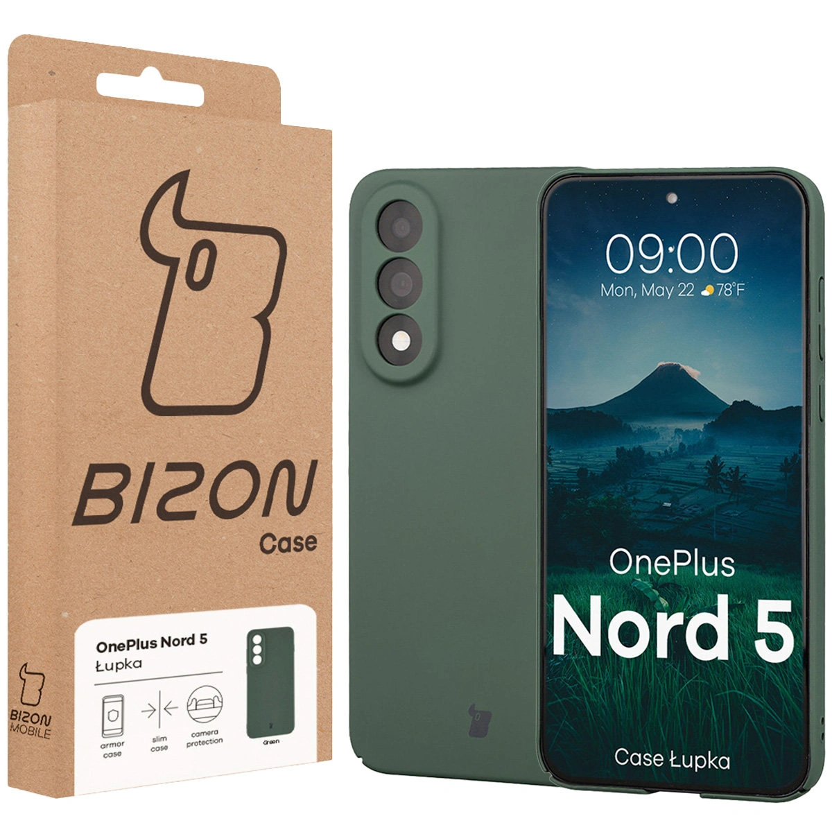 Front of the Bizon Case box with a dedicated label for OnePlus Nord 5
