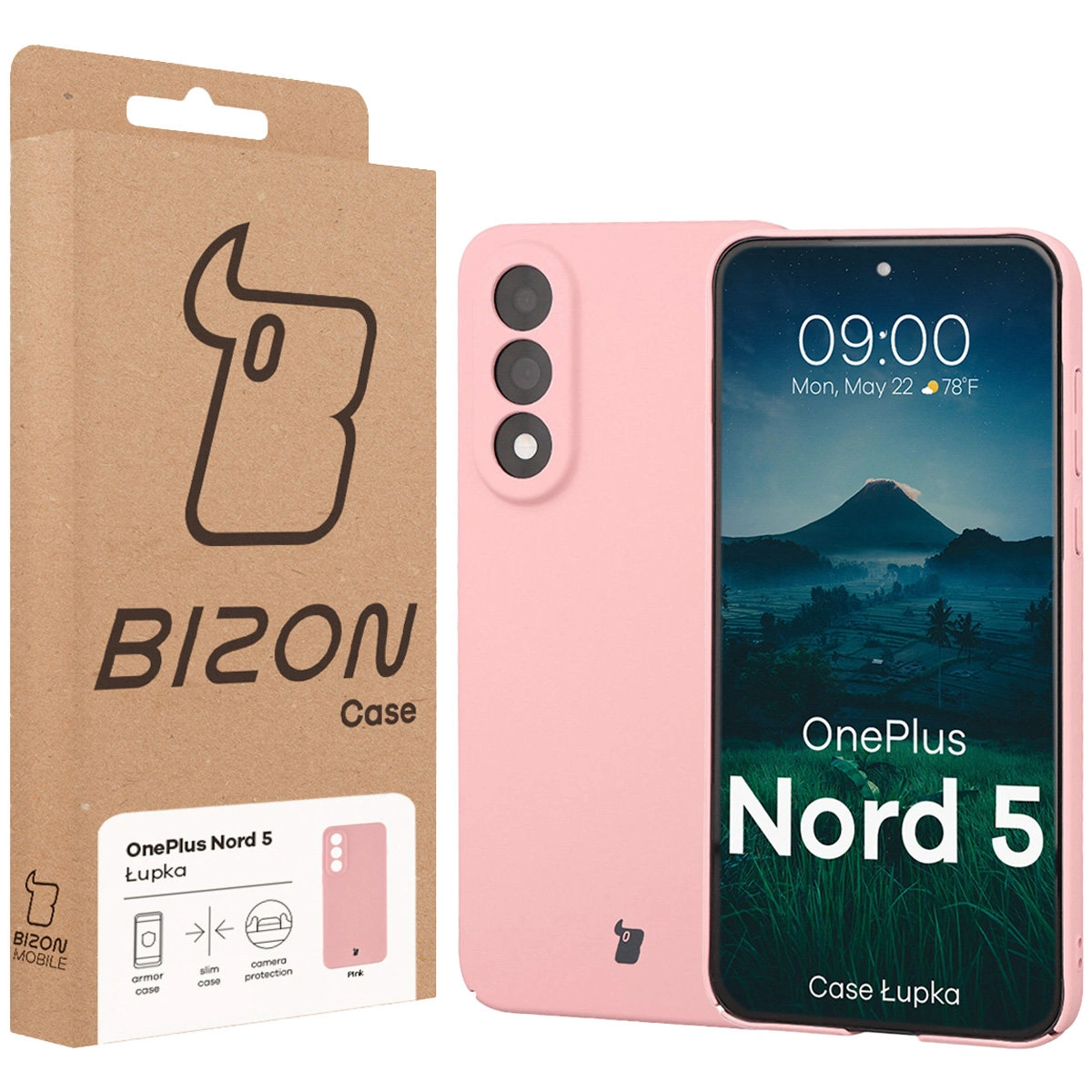 Front of the Bizon Case box with a dedicated label for OnePlus Nord 5