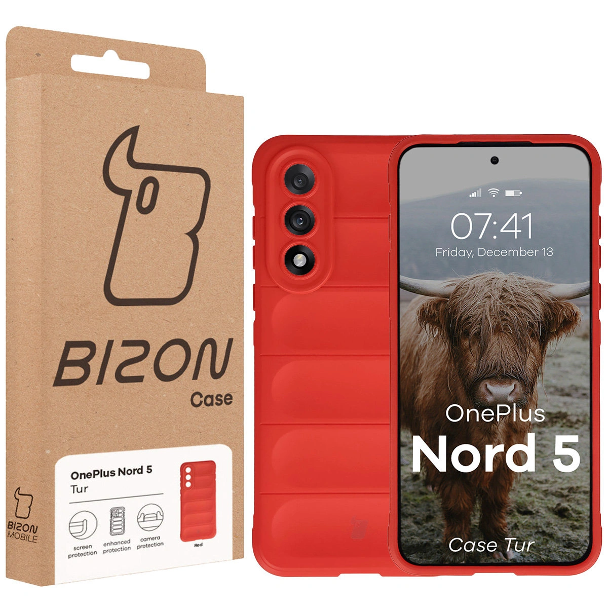 A Bizon Case elülső része a OnePlus Nord 5-hoz dedikált címkével