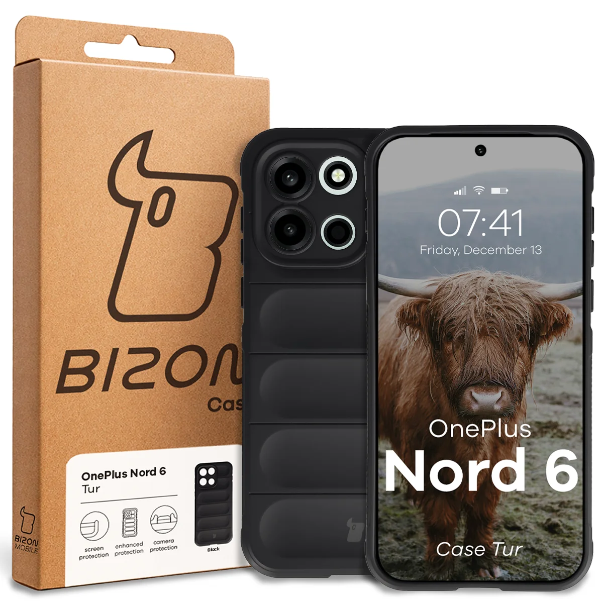 Front of the Bizon Case box with a dedicated label for OnePlus Nord 6
