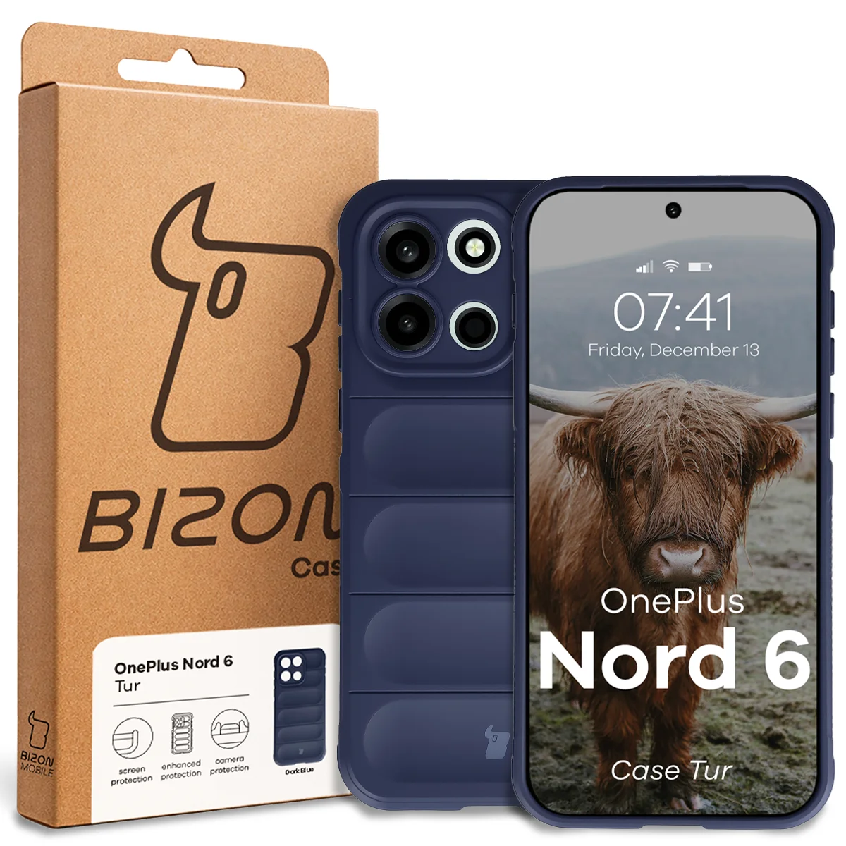 Vorderseite der Bizon Case Verpackung mit dediziertem Etikett für OnePlus Nord 6