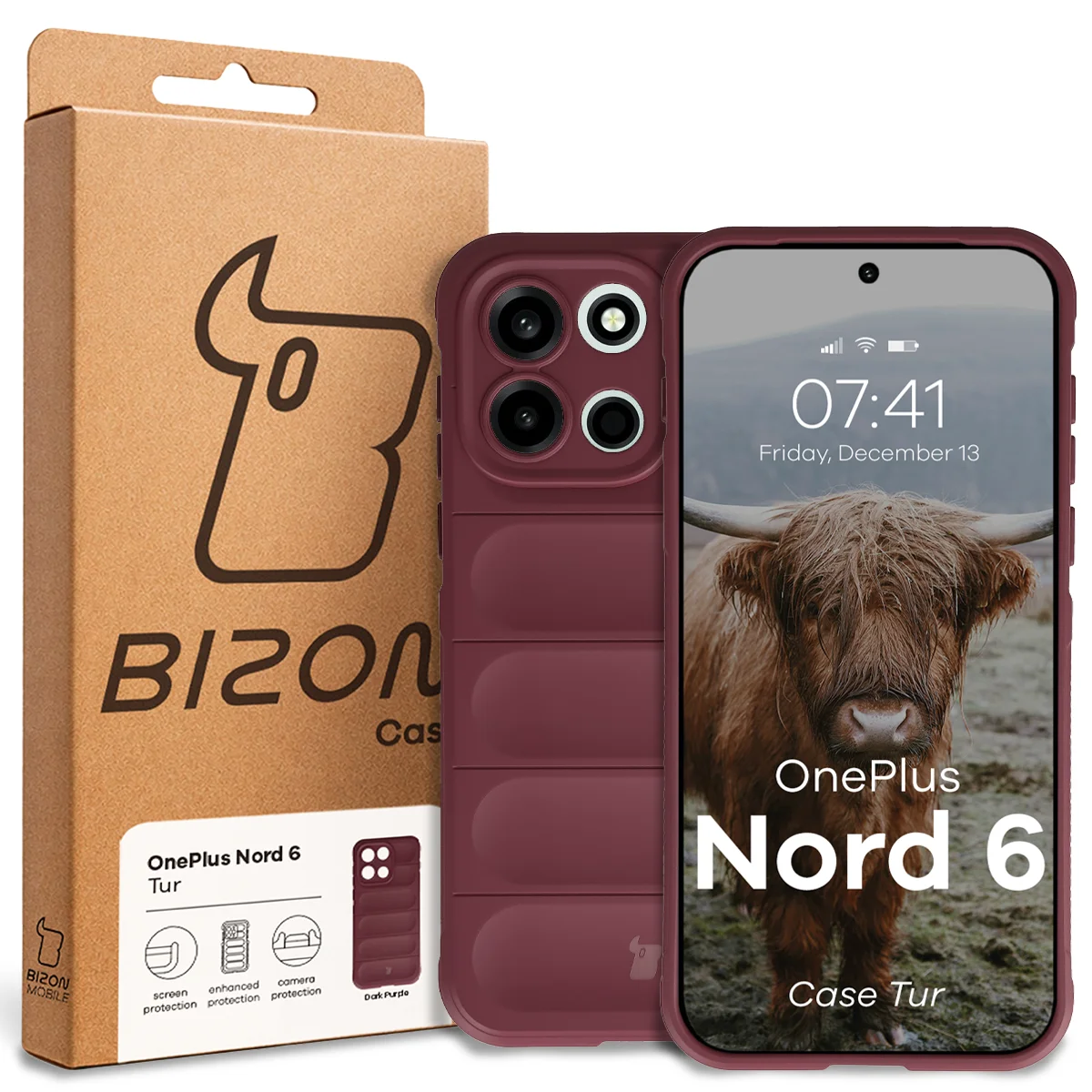 Vorderseite der Bizon Case Verpackung mit dediziertem Etikett für OnePlus Nord 6