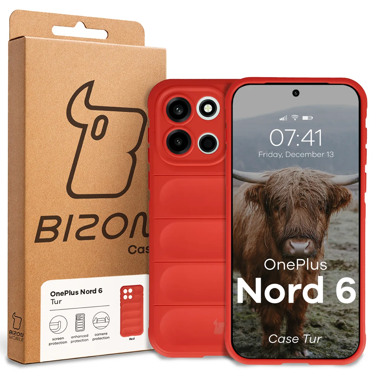 Vorderseite der Bizon Case Verpackung mit dediziertem Etikett für OnePlus Nord 6