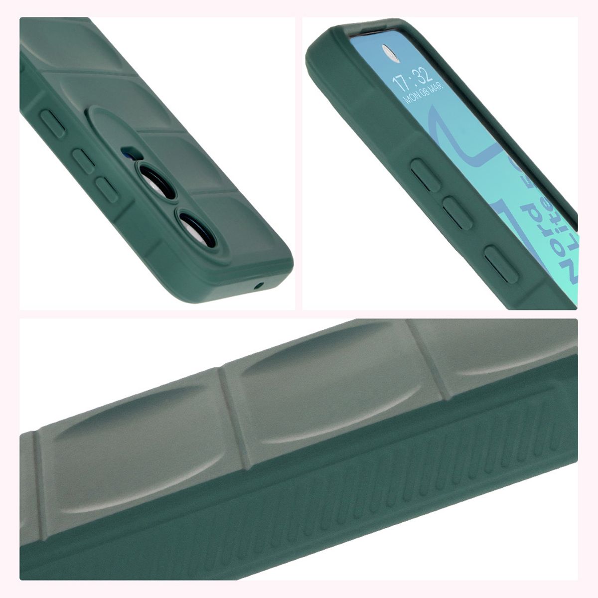 Textured sides and raised edges around the screen and camera in Bizon Case Tur