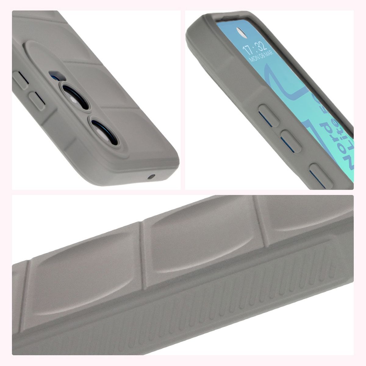 Textured sides and raised edges of the screen and camera in Bizon Case Tur