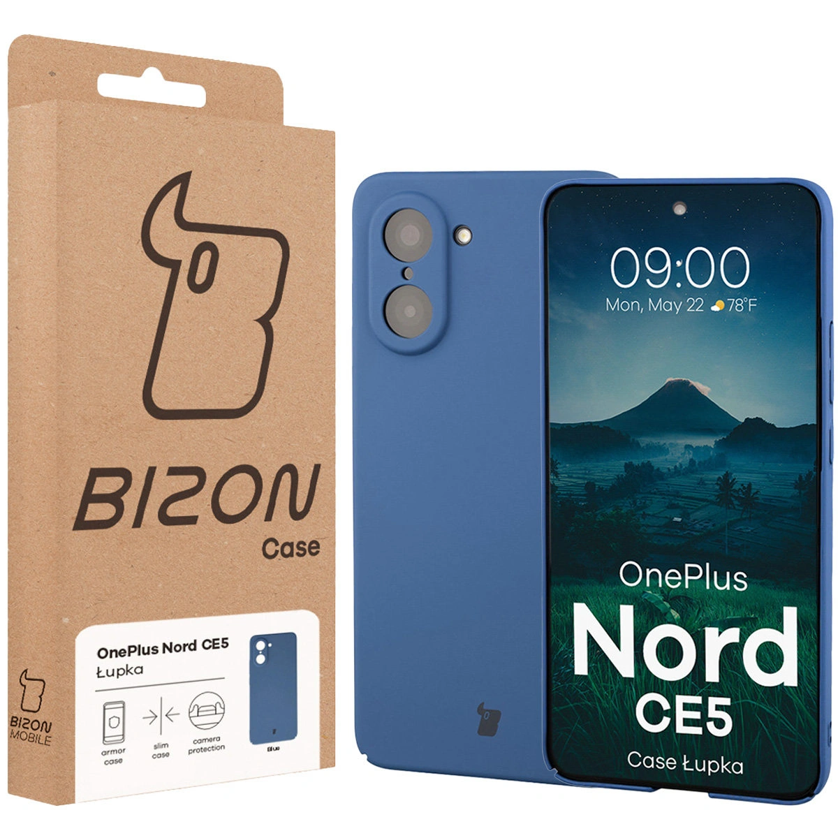 Przód pudełka Bizon Case z dedykowaną etykietą do OnePlus Nord CE5 5G